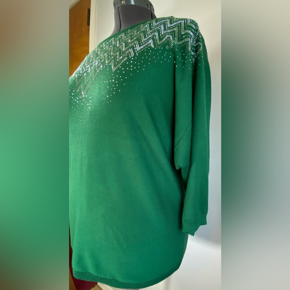 Ashley Stewart Green Eden Crystal Embellish Sweater SZ 14/16 &18/20 NWT - Picture 4 of 6